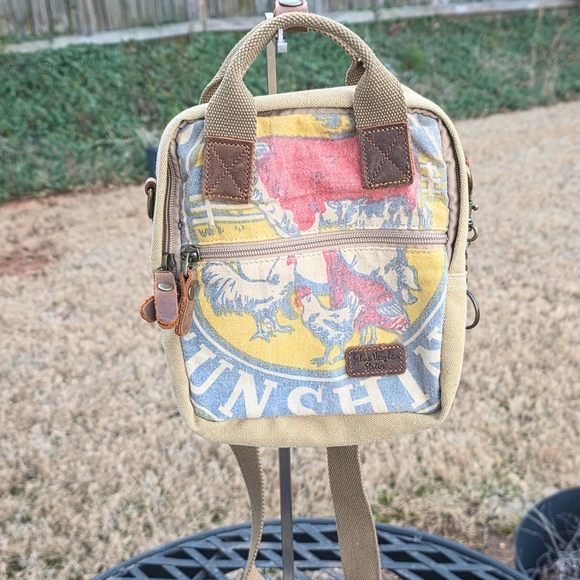 Selina Vaughan Studios Canvas Mini Backpack Crossbody Rooster Print Tan Boho - Picture 2 of 16